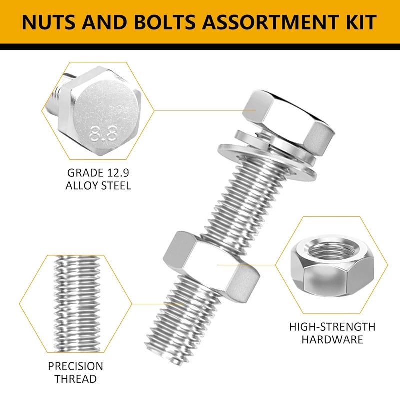 ZTF 432pcs Nuts and Bolts Assortment Kit,M6 M8 M10 Heavy Duty Bolts and Nuts Kit, M6x1.0 M8x1.25 M10x1.25 (12mm to 45mm) Hex Bolts and Nuts Kit, Fully Threaded Machine Screw Sets - Image 5